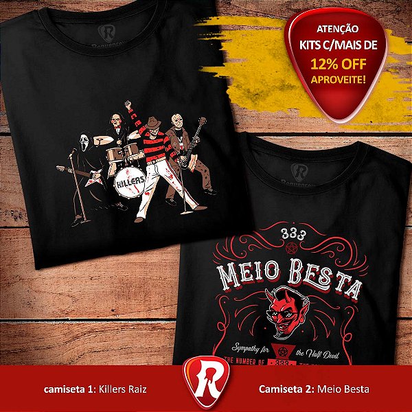 Kit 2 camisetas Premium pretas masculinas premium Killers Raiz e Meio Besta