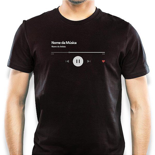 Camiseta Personalize o nome da Música e do Artista tamanho adulto com mangas curtas na cor Preta Premium