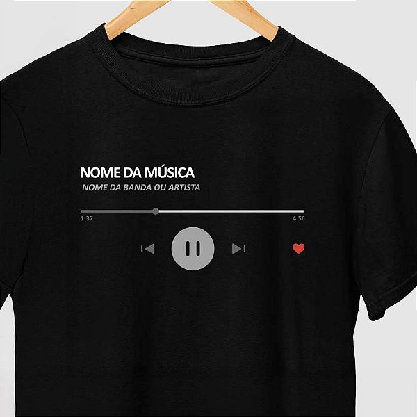 Camiseta Personalize o nome da Música e do Artista tamanho adulto com mangas curtas na cor Preta Premium