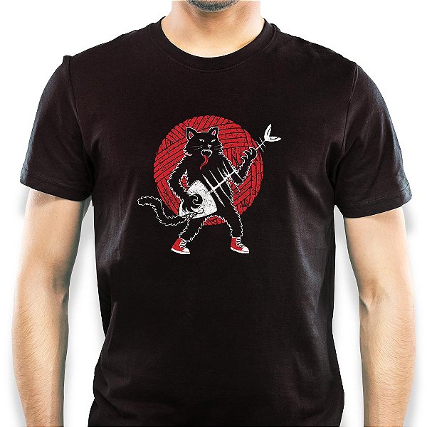 Camiseta Fish Guitar tamanho adulto com mangas curtas na cor Preta Premium