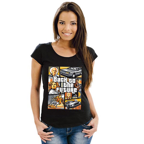 Oferta Relâmpago - Camiseta P Feminina Preta Back to the Future Premium