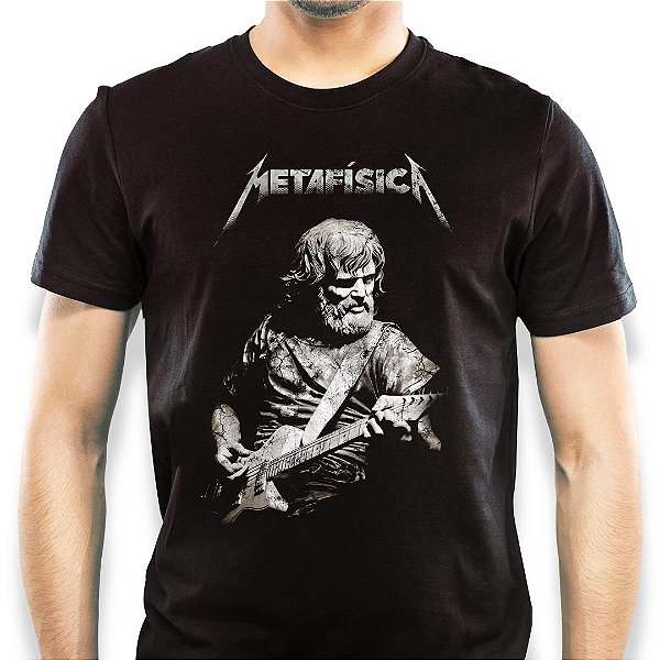 Camiseta rock Paródia Aristóteles Guitarrista da Metafísica tamanho adulto com mangas curtas na cor preta Premium