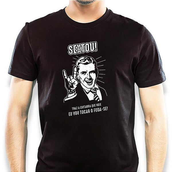 Camiseta Sextou Traz a Guitarra premium tamanho adulto com mangas curtas na cor preta