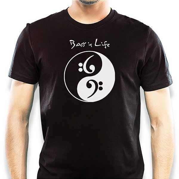 Camiseta Bass is Life Premium tamanho adulto com mangas curtas na cor preta