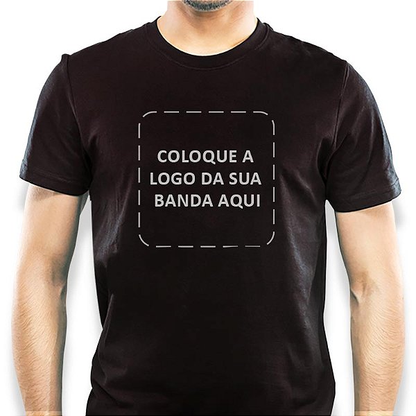 Camiseta com Estampa Personalizada da logo de sua banda tamanho adulto com mangas curtas na cor Preta Premium