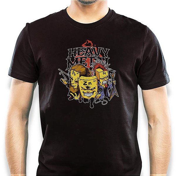 Camiseta Banda de Metais Pesados tamanho adulto com mangas curtas na cor preta premium