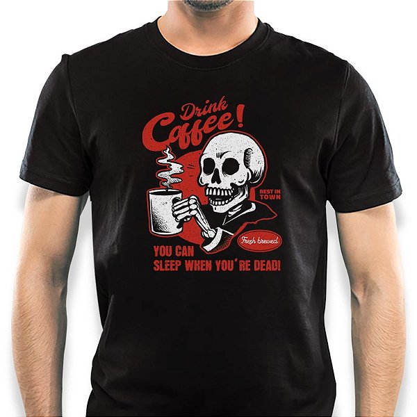 Camiseta Drink Coffee tamanho adulto com mangas curtas na cor preta premium