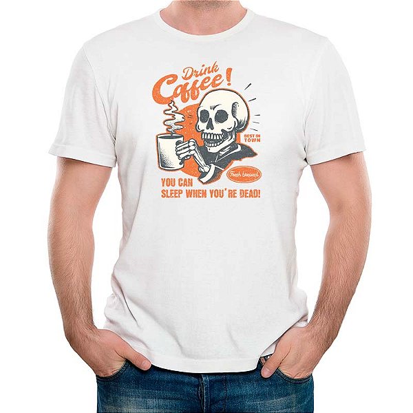 Camiseta Drink Coffee tamanho adulto com mangas curtas na cor branca premium