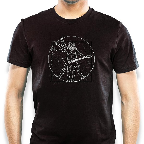 Camiseta Guitarrista Vitruviano 2 tamanho adulto com mangas curtas na cor preta premium