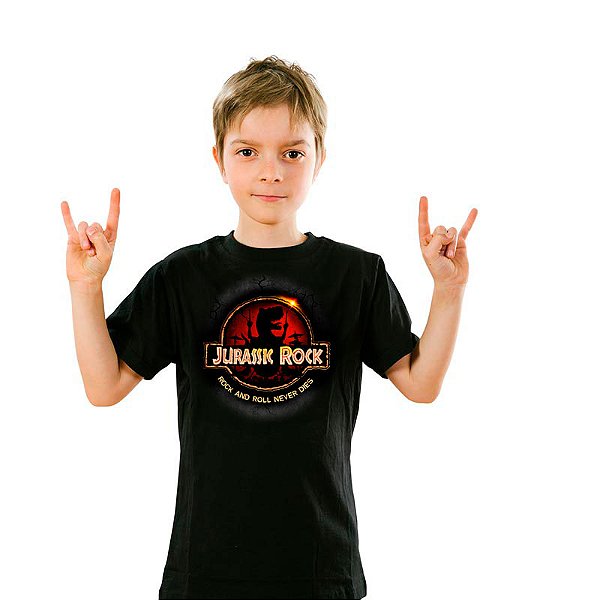 Camiseta Juassic Rock Unissex Infantil Preta
