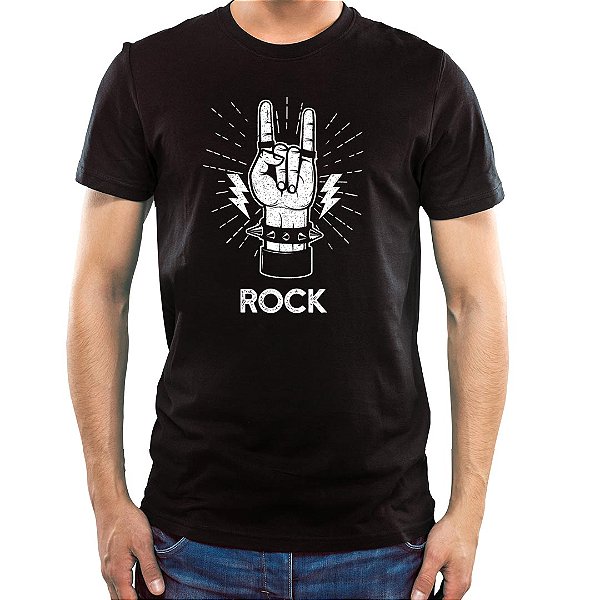 Camiseta Rock tamanho adulto com mangas curtas na cor preta premium