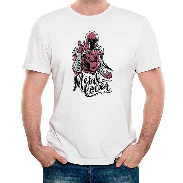 Camiseta Metal Lover tamanho adulto com mangas curtas na cor branca premium