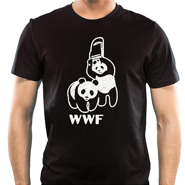 Camiseta Pandas WWF tamanho adulto com mangas curtas na cor preta premium