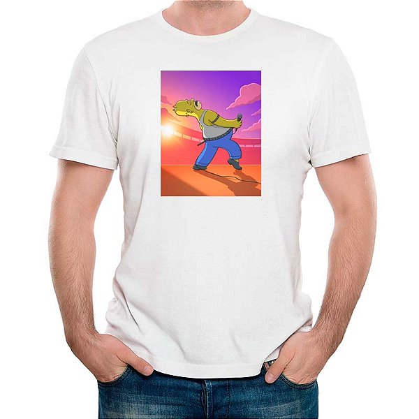Camiseta Homer Rhapsody tamanho adulto com mangas curtas na cor branca premium