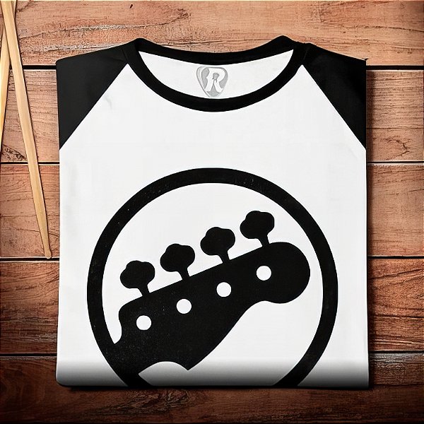 Oferta Relâmpago - Camiseta Bass Headstock Masculina P branca com mangas pretas