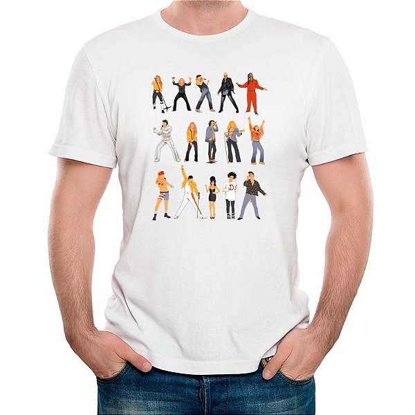 Camiseta Vocalistas do Rock tamanho adulto com mangas curtas na cor branca premium