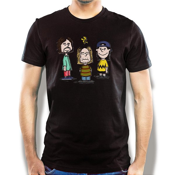 Camiseta Kurt, Krist e Dave Snoopy Version tamanho adulto com mangas curtas na cor Preta Premium