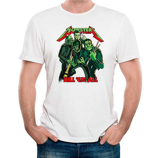Camiseta Monsters tamanho adulto com mangas curtas na cor Branca Premium