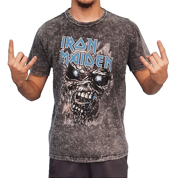 Oferta Relâmpago - Camiseta Iron Maiden Tie Dye Estonada tamanho G masculino adulto com mangas curtas na cor premium