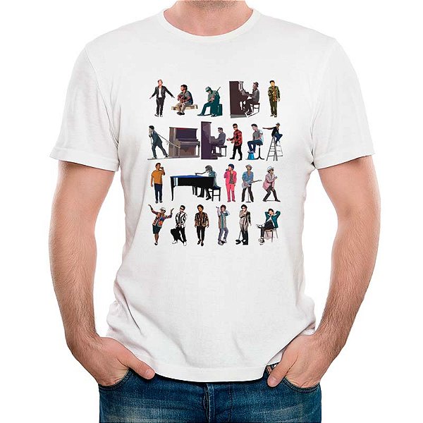 Camiseta Bruno Mars Timeline tamanho adulto com mangas curtas na cor Branca Premium