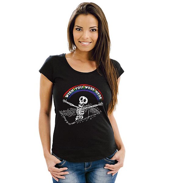 Oferta Relâmpago - Camiseta Preta Feminina M Wish You Were Here Premium