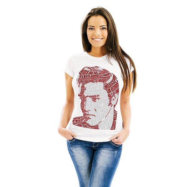 Oferta Relâmpago - Camiseta G Feminina Branca Elvis Caligrama Premium