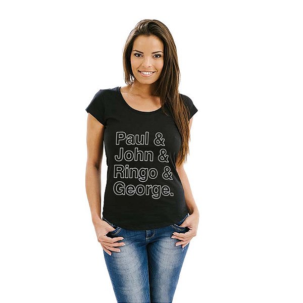 Oferta Relâmpago - Camiseta Preta P Feminina Beatles Integrantes Premium