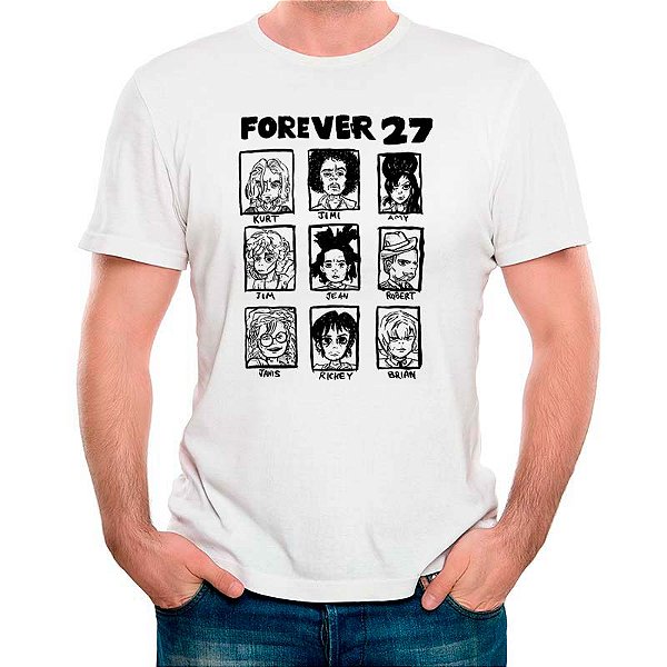 Camiseta Forever 27 tamanho adulto com mangas curtas na cor brancaPremium