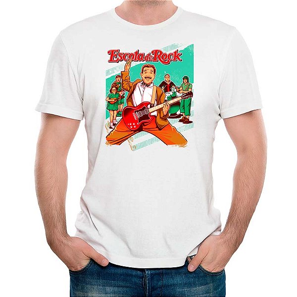 Camiseta Escola do Rock Escola do Chaves adulto com mangas curtas na cor Branca Premium