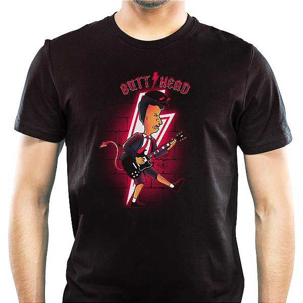 Camiseta Butt Head Angus Young adulto com mangas curtas na cor Preta Premium