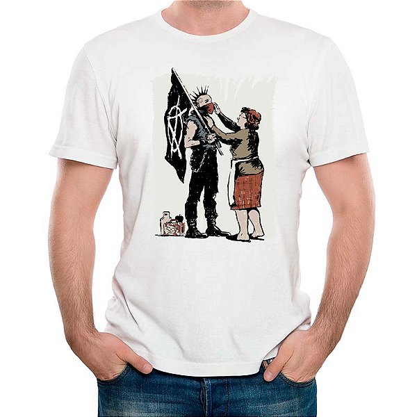 Camiseta Pseudo Punk adulto com mangas curtas na cor Branca Premium