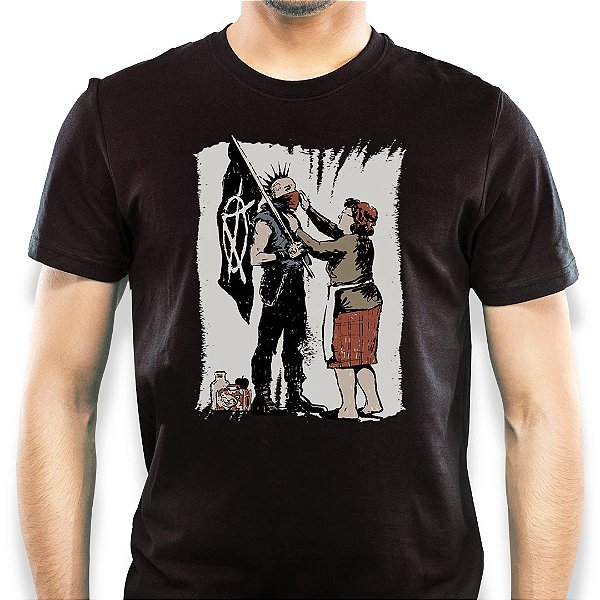Camiseta Pseudo Punk adulto com mangas curtas na cor Preta Premium