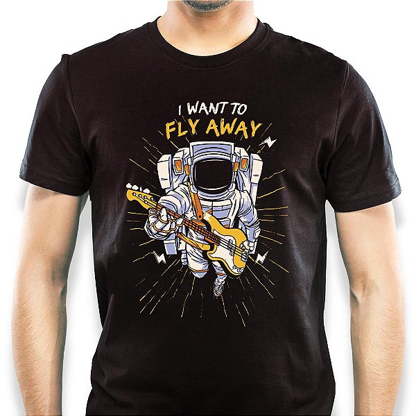 Camiseta Fly Away adulto com mangas curtas na cor Preta Premium