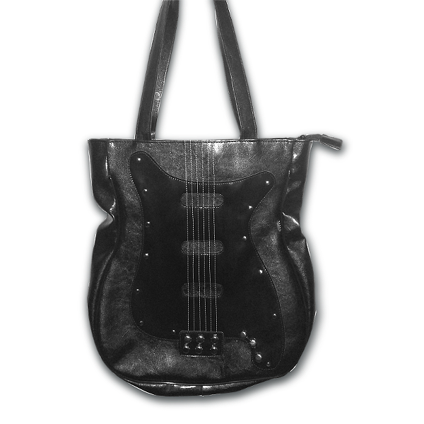 Bolsa preta com detalhe preto em formato de Guitarra
