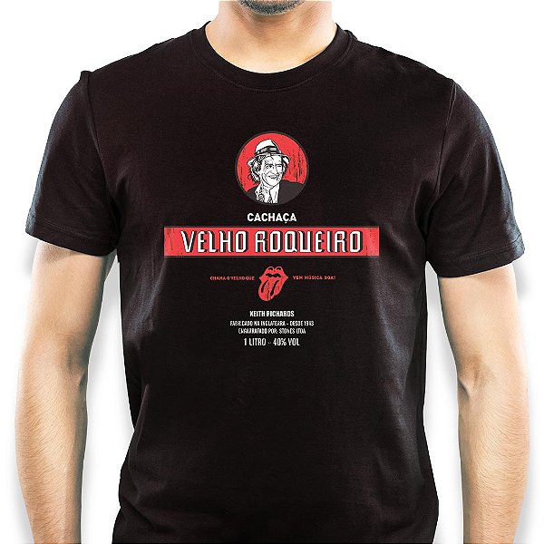 Camiseta para adulto com mangas curtas na cor Preta  keith Richards Velho Roqueiro