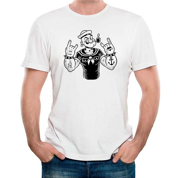 Camiseta Marinheiro tatuado para adulto com mangas curtas na cor Branca