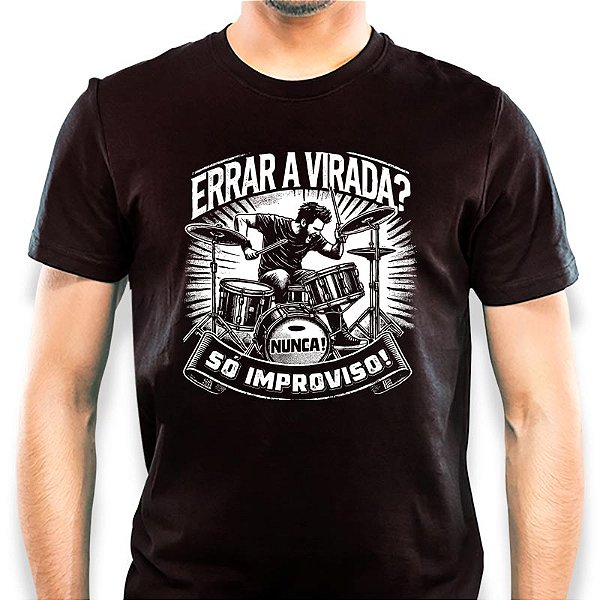 Camiseta Errar a virada nuca só improviso para adulto com mangas curtas na cor Preta