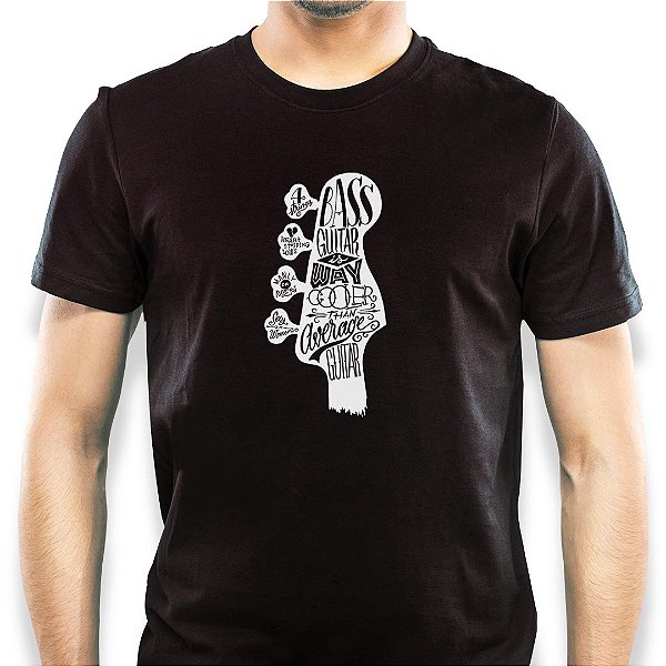 Camiseta Bass Headstock para adulto com mangas curtas na cor Preta