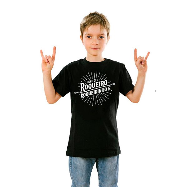 Camiseta Camiseta Filho de Roqueiro Roqueirinho é Unissex Infantil Preta