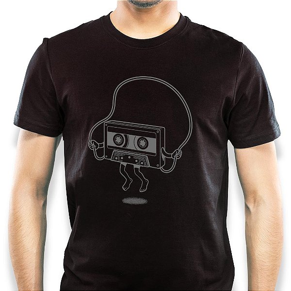 Camiseta Tape pulando fita para adulto com mangas curtas na cor Preta