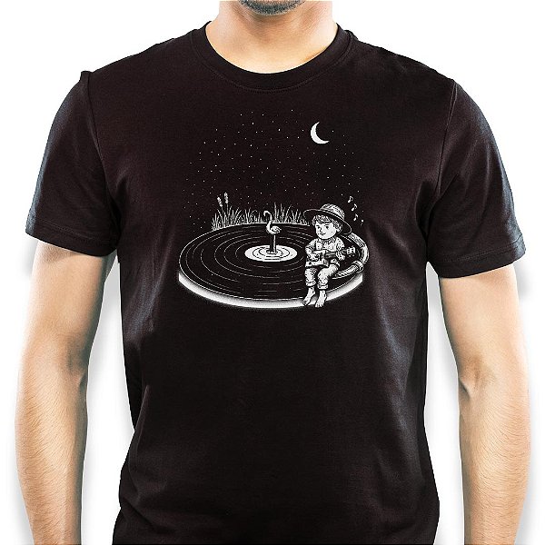 Camiseta Lago de Vinil para adulto com mangas curtas na cor Preta