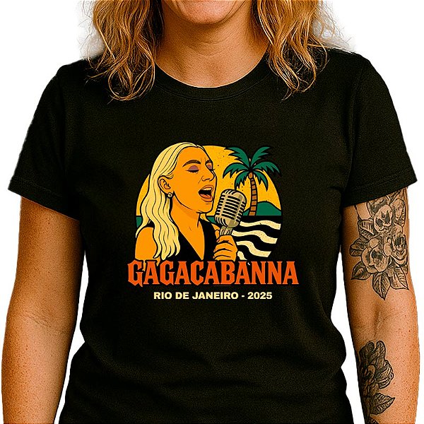 Camiseta Lady Gaga Gagacabana para adulto com mangas curtas na cor Preta