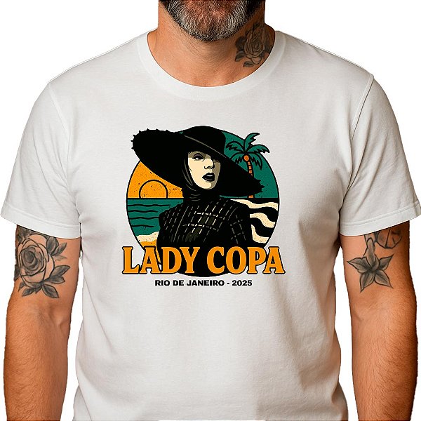 Camiseta Lady Gaga Lady Copa para adulto com mangas curtas na cor Branca