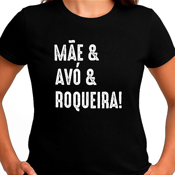 Camiseta Mãe & Avó & Roqueira para adulto com mangas curtas na cor Preta