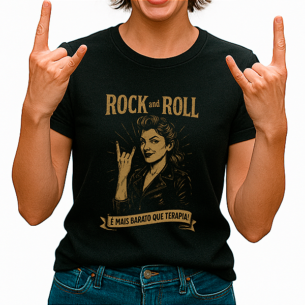 Camiseta Rock Terapia tamanho adulto com mangas curtas na cor preta