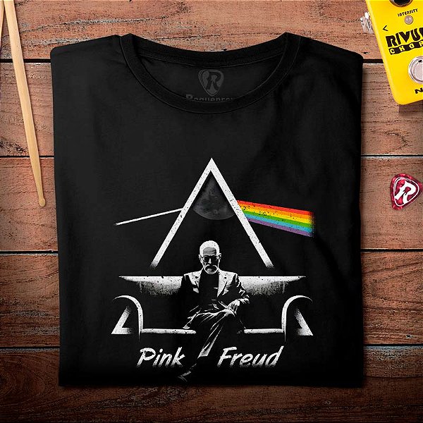 Oferta Relâmpago - Camiseta G Masculina preta com mangas curtas Pink Freud