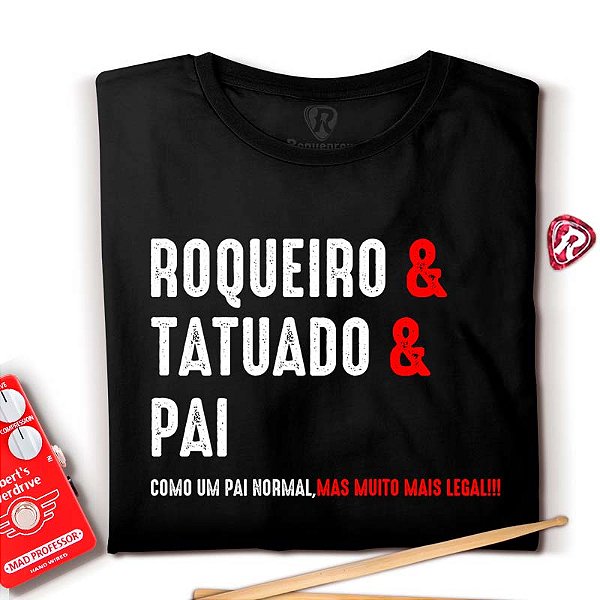 Oferta Relâmpago - Camiseta GG  Roqueiro & Tatuado & Pai Preta Premium