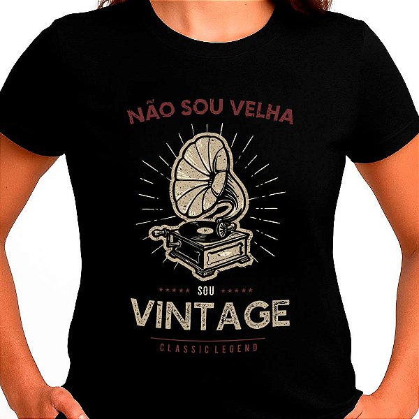 Camiseta Não sou velha sou vintage tamanho adulto com mangas curtas na cor preta