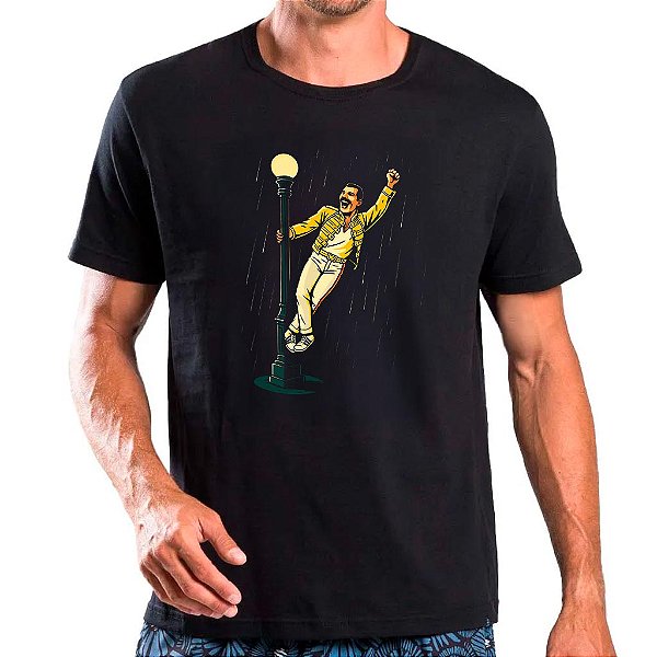 Camiseta preta Freddie Singin in the rain tamanho adulto com mangas curtas na cor preta