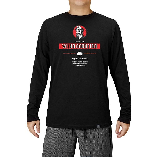 Camiseta Velho Roqueiro Lemmy Kilmister tamanho adulto com mangas longas na cor preta masculina